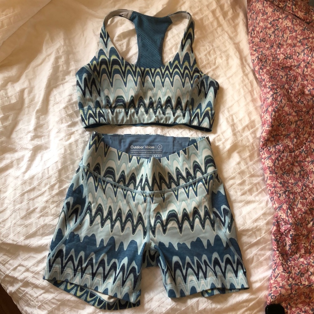 Outdoor Voices shorts and bra set